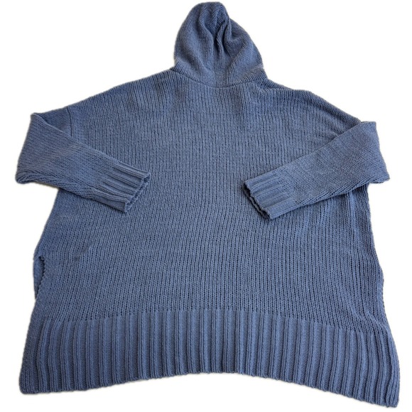 Aerie Sweater Womens Small Blue Chenille Oversized Chunky Knit Hoodie Pullover - Picture 2 of 9